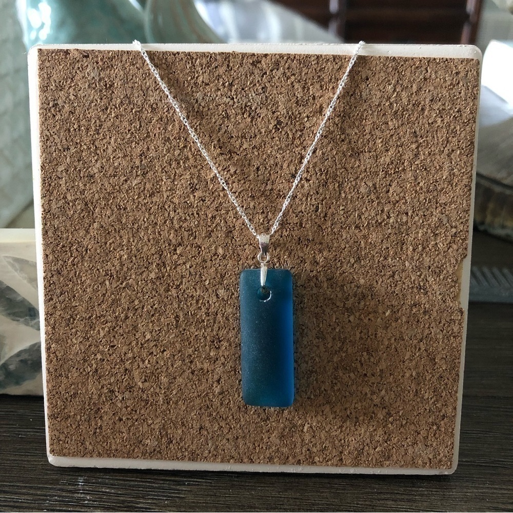 Handmade Sea Glass Pendant And Sterling Sliver Necklace
